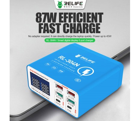 Relife RL-304N 100W Smart Digital Ekranlı 6 Port Charger