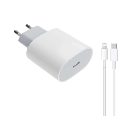 Ak-mobile PD20W Quick Charger Type­-C to Lightning Kablolu Şarj Aleti Set Beyaz